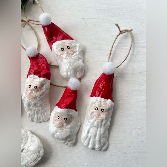 NWT Hand Painted Santa Claus Oyster Shell Ornaments - Set of 6 - Picture 3 of 4